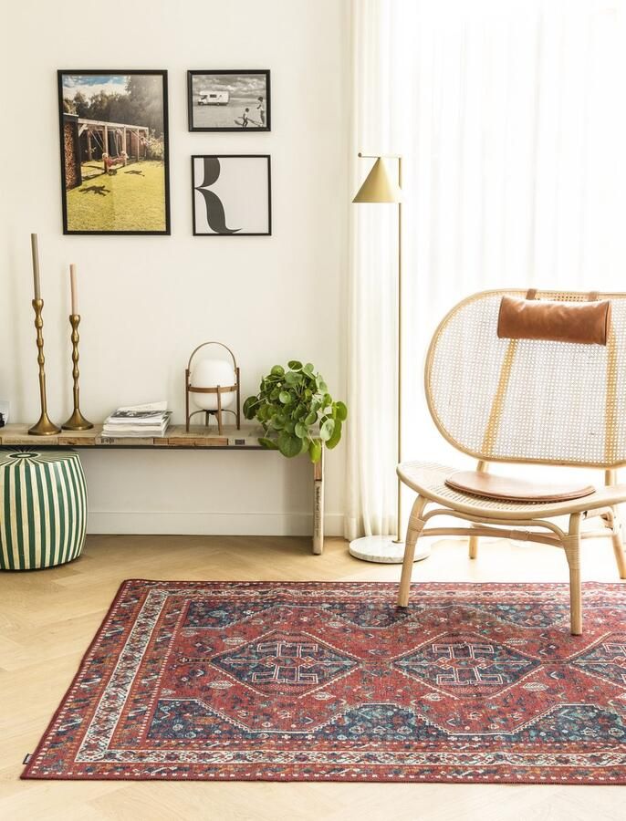 Carpet Studio Oriental Tapijt Loper Bordeaux Boho Loper Gang 80x150 cm Opvouwbaar Tapijt Woonkamer Wasbaar Oosters Kortpolig Tapijt Slaapkamer - Foto 2