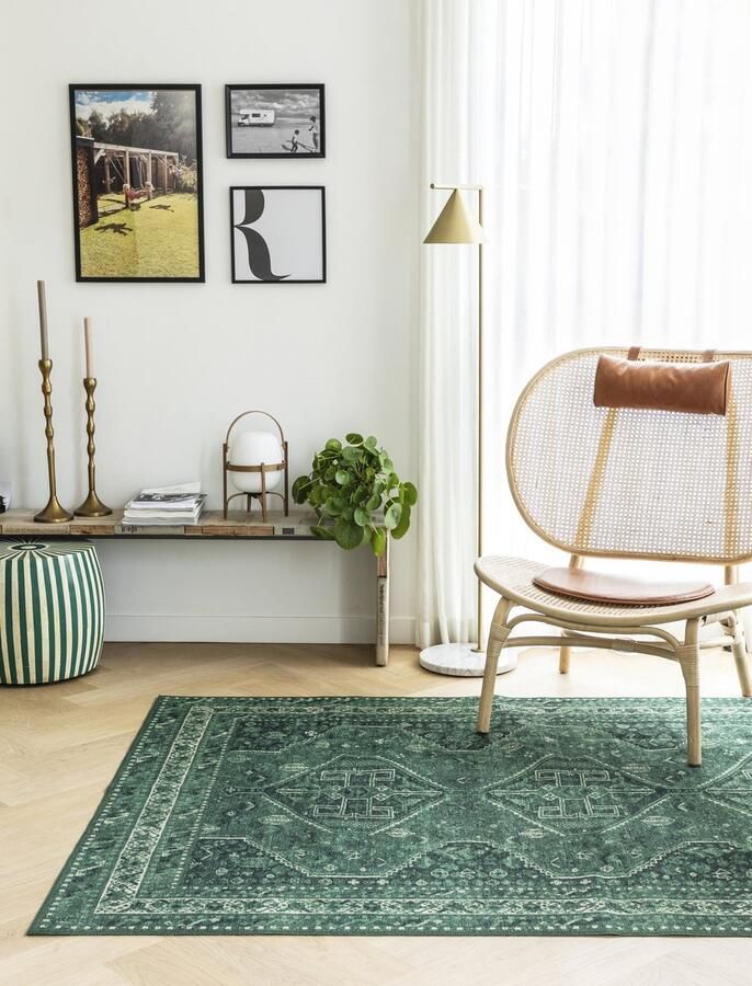 Carpet Studio Oriental Tapijt Loper Groen Boho Loper Gang 80x150 cm Opvouwbaar Tapijt Woonkamer Wasbaar Oosters Kortpolig Tapijt Slaapkamer - Foto 2