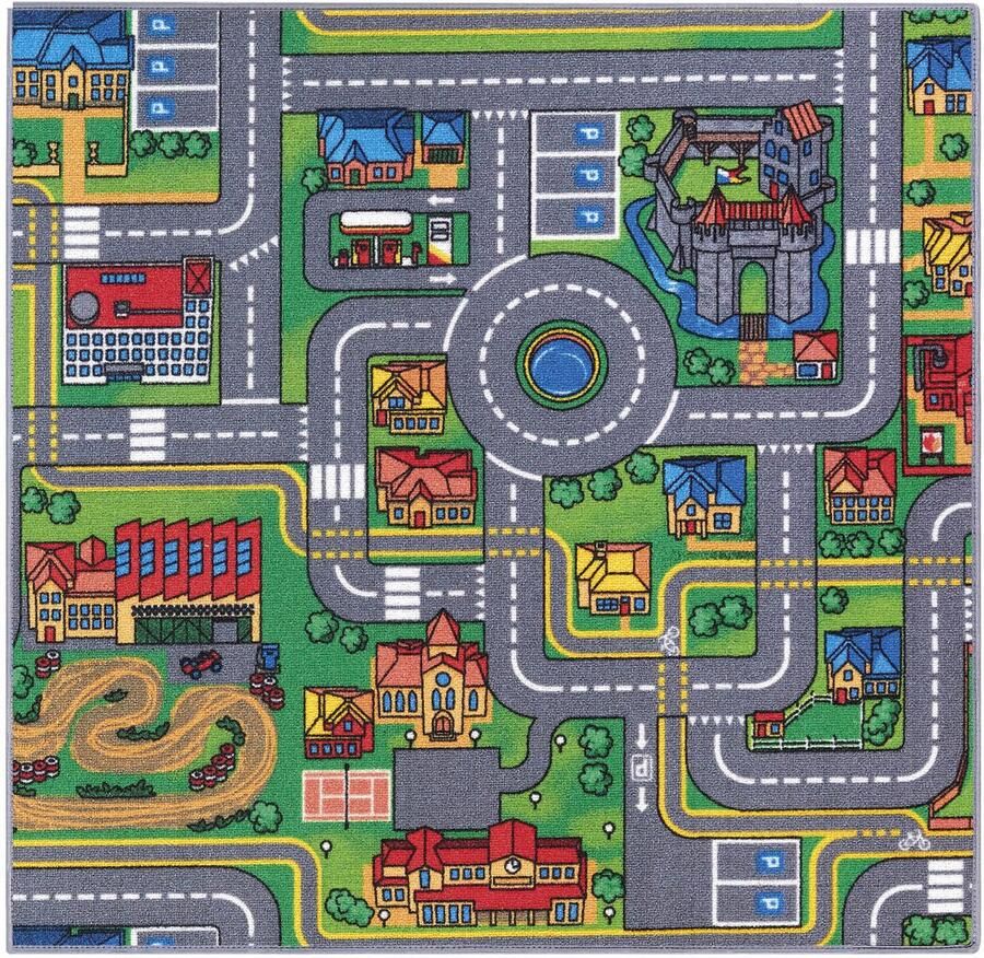 Carpet Studio Car Play Mat for Children 95x100cm Non Slip Kids Rug 3' 1x4' 4 Road Mat Cars Boys & Girls Bedroom Accessories 30°C Washable Playcity