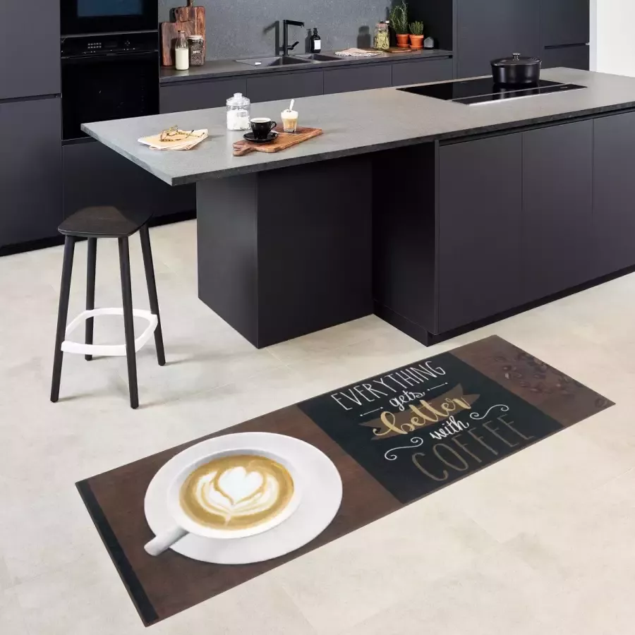 Carpet Studio Keukenloper 65x180cm Better Coffee -Tapijt met Antislip Achterkant Bruin