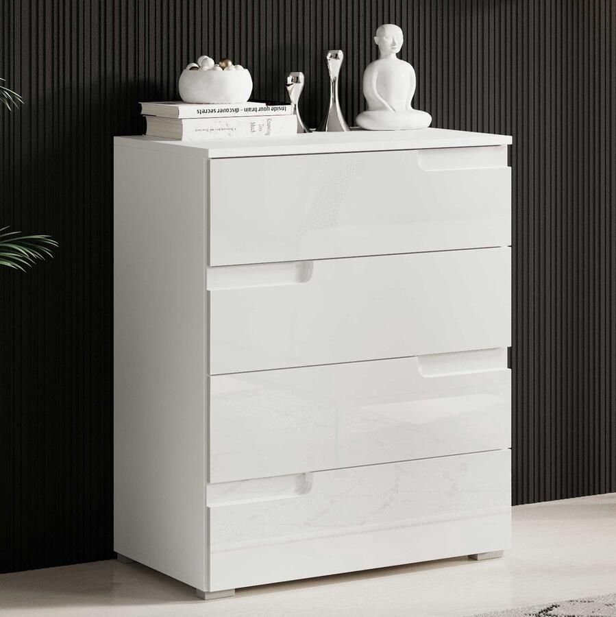 Emob Commode Peso 65 cm 4 lades wit Kabinetkasten Wit MDF Kabinetkasten Op voorraad