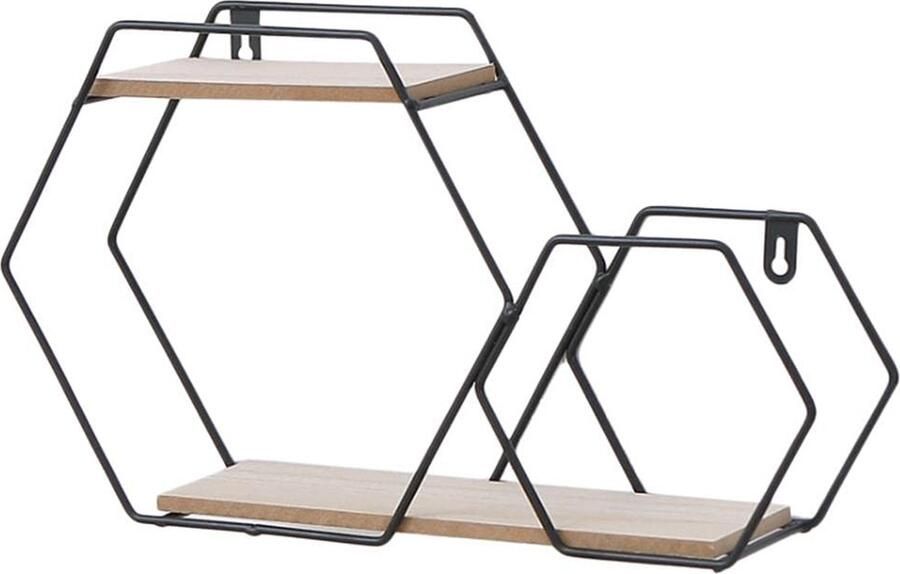 Caryota Wandrek Dubbel Zeshoekig Wanddecoratie 2 Lagen Zwart 24 x 29.5 x 10 cm Metaal