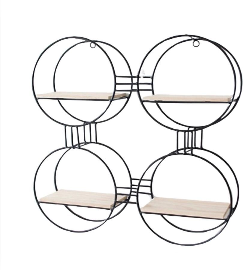 Caryota Wandrek Groot Rondjes Wanddecoratie 4 x Rondjes Zwart 44 x 44 x 10 cm Metaal
