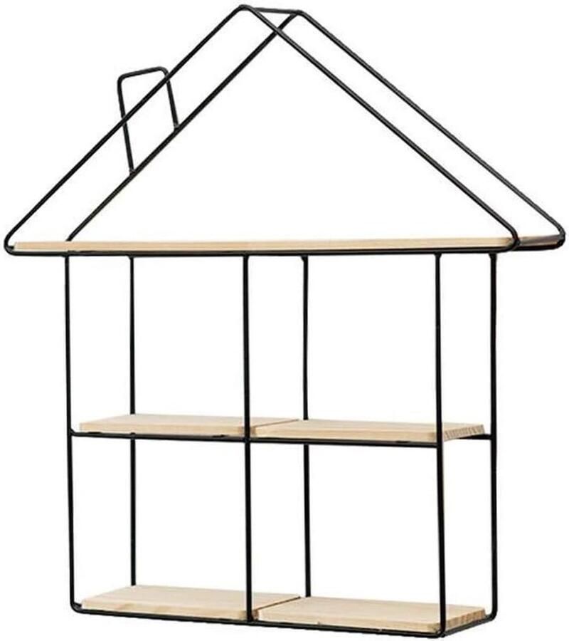 Caryota Wandrek Huis Wanddecoratie 3 Lagen Zwart 51 x 48 x 12 cm Metaal