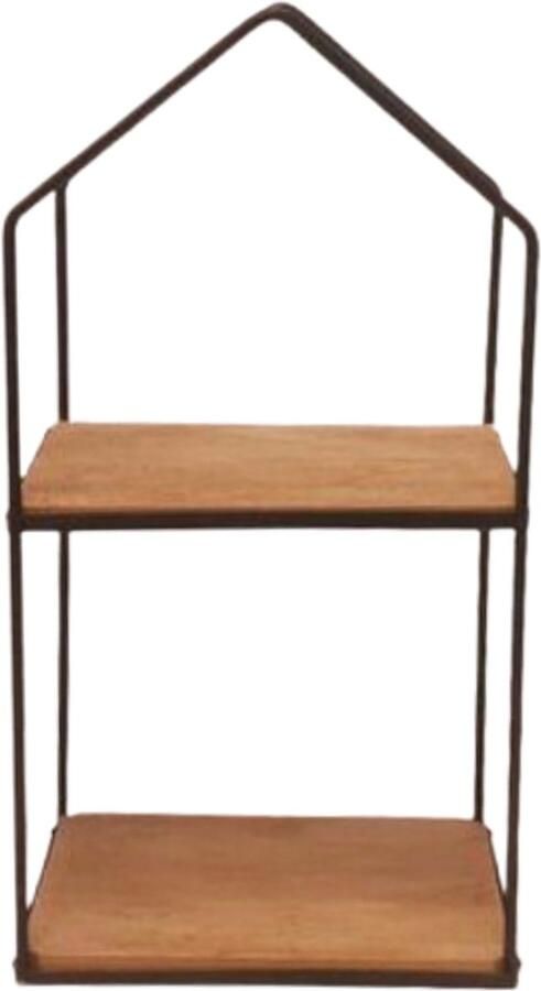 Caryota Wandrek Rechthoekig met Dakje Wanddecoratie 2 Lagen Zwart Metaal 12 x 20 x 40 cm