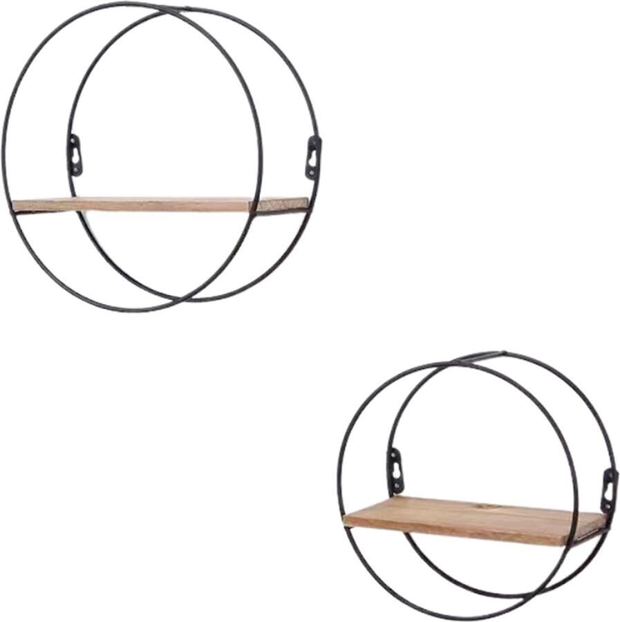 Caryota Wandrek Set van 2 Rond Klein en Middel Wanddecoratie 1 Laag Zwart- Metaal