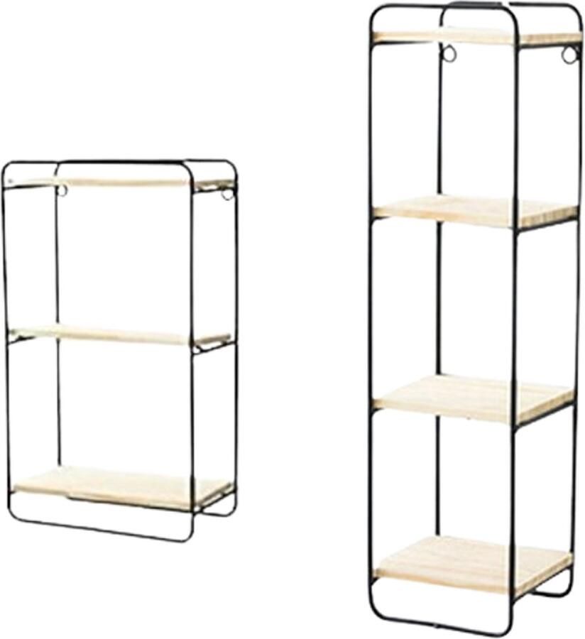 Caryota Wandrek Set van 2x Rechthoekig Klein en Middel 1x 4 lagen 1x 3 lagen Zwart Metaal