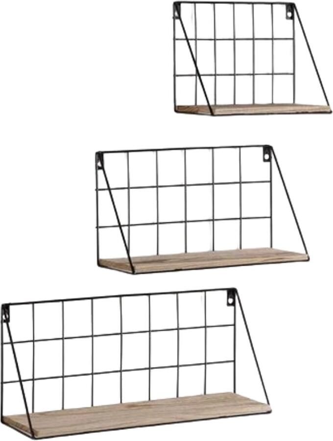 Caryota Wandrek Set van 3 Zwevende Boekenplank Groot Middel en Klein Zwart Metaal Decoratie