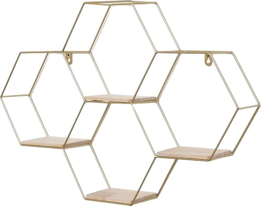 Caryota Wandrek Vierdubbel Zeshoekig Wanddecoratie 4 Lagen Goud 40.5 x 58 x 11 cm Metaal - Foto 2