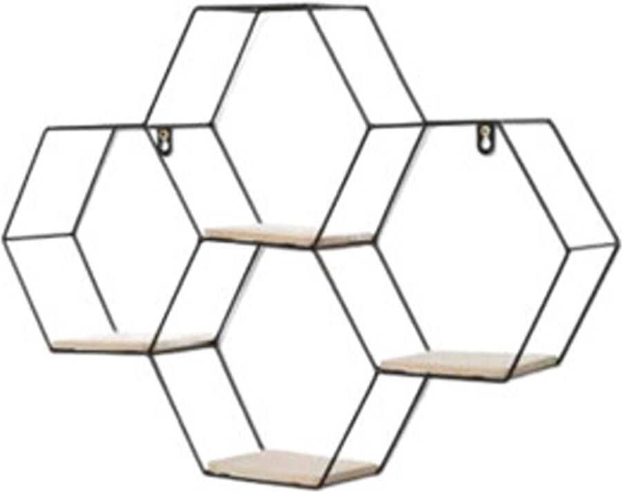 Caryota Wandrek Vierdubbel Zeshoekig Wanddecoratie 4 Lagen Zwart Metaal 11 x 58 x 40.5 cm