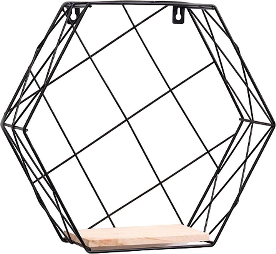 Caryota Wandrek Zeshoekig Middel Metaal gekruist Wanddecoratie 1 Laag Zwart 28 x 25 x 11 cm