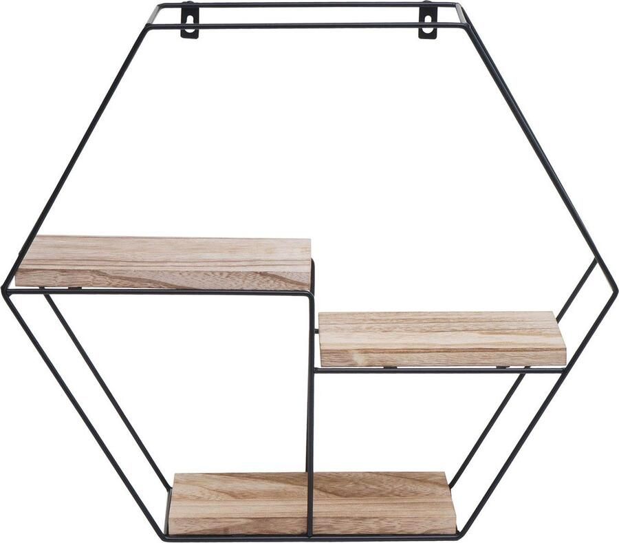 Caryota Wandrek Zeshoekig Groot Wanddecoratie 3 Lagen Zwart 43 x 49 x 11 cm Metaal