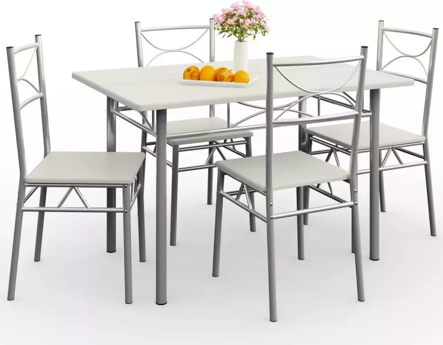 Casa 5 delige meubelset eettafel + 4 stoelen Wit