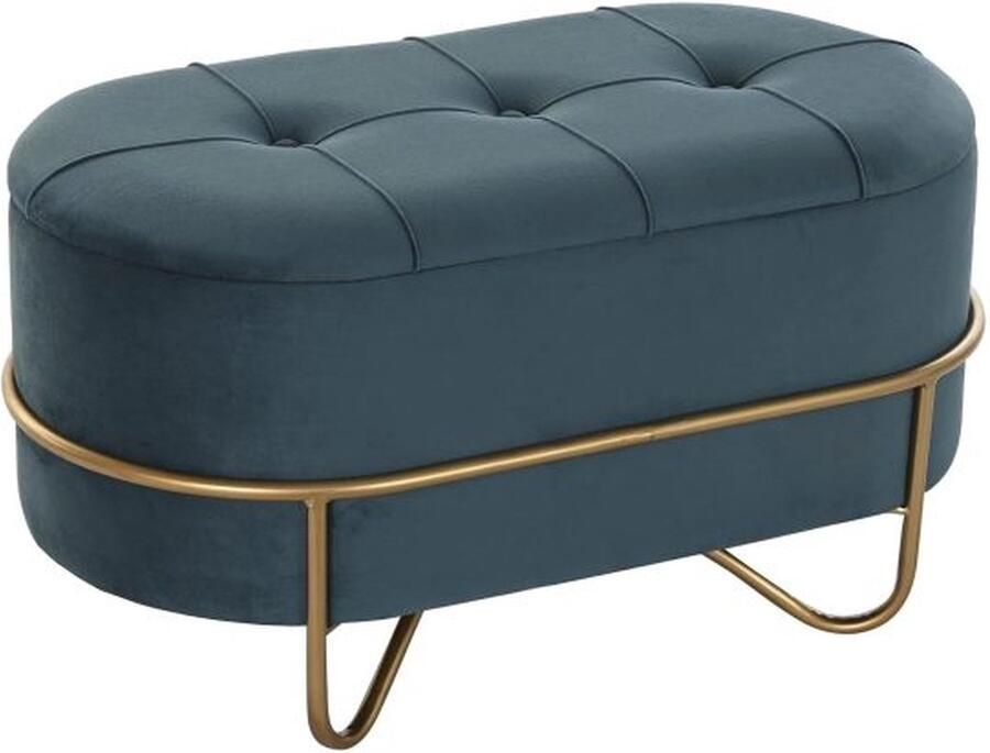 CASA DI ELTURO Bank Poef Velvet met opbergruimte – Goudkleurige Onderstel – Blauw – L72 x B40 x H40 cm