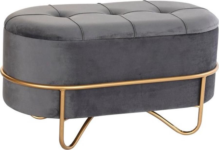 CASA DI ELTURO Bank Poef Velvet met opbergruimte – Goudkleurige Onderstel – Grijs – L72 x B40 x H40 cm