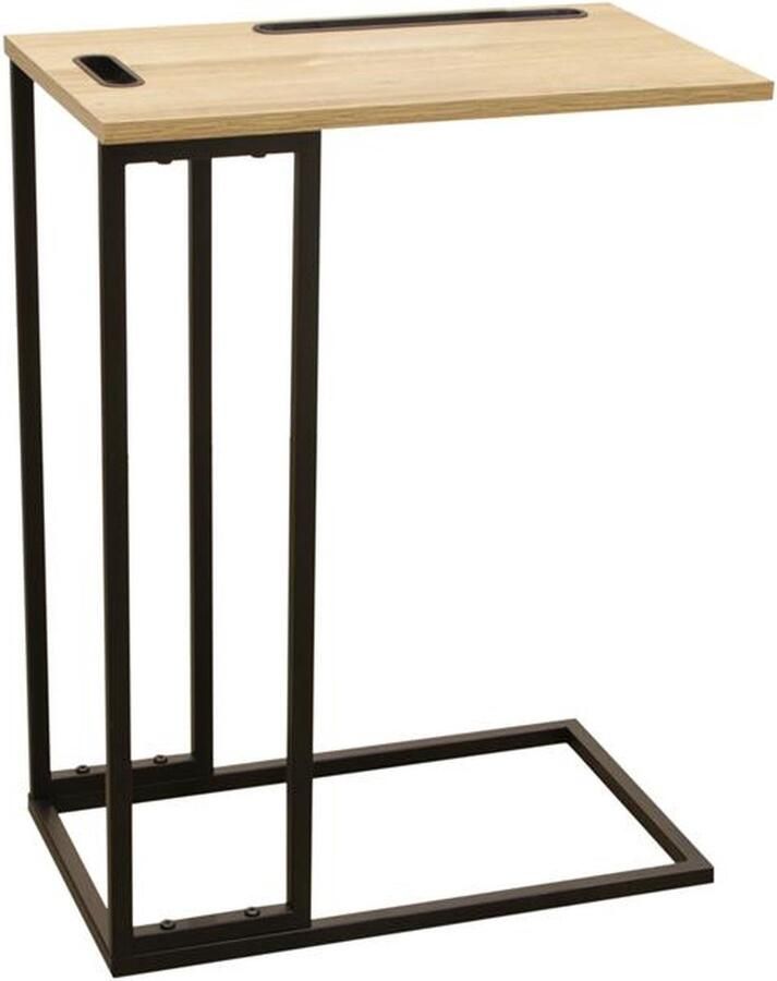 CASA DI ELTURO Bijzettafel met Tablet en Smartphone Houder – Industrieel Design – Hout en Metaal – 48 x 62 5 x 28 cm – Zwart