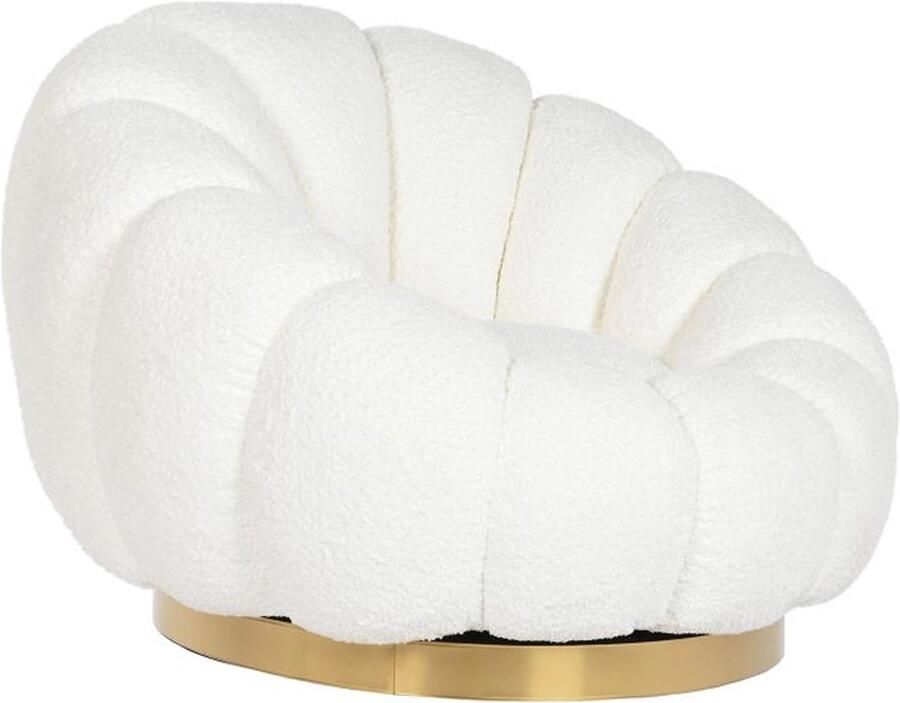 CASA DI ELTURO Draai Fauteuil Boucle Teddy – Beige Wit – Goudkleurige Bies – L98 x B97 x H69 cm - Foto 2