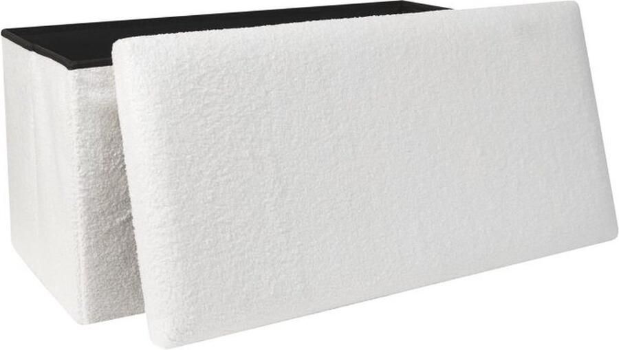 CASA DI ELTURO Opvouwbare Bankje Poef Teddy Bouclé – Beige Wit met Opbergruimte – B 80 cm - Foto 2