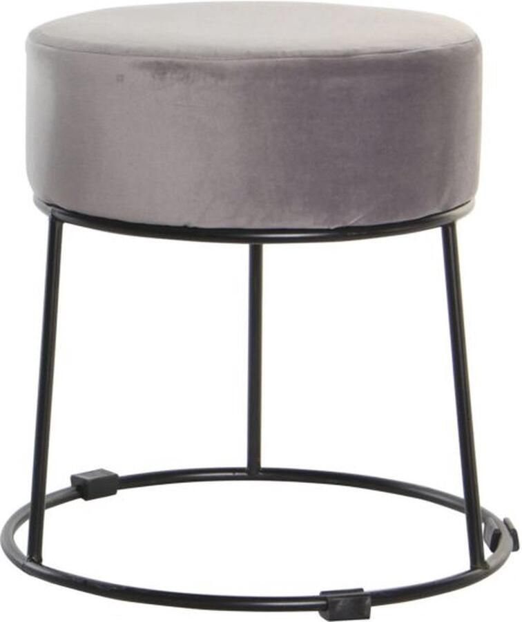 CASA DI ELTURO Velvet Poef Kruk Urban Grijs met Zwarte Onderstel – Ø36 x H37 cm