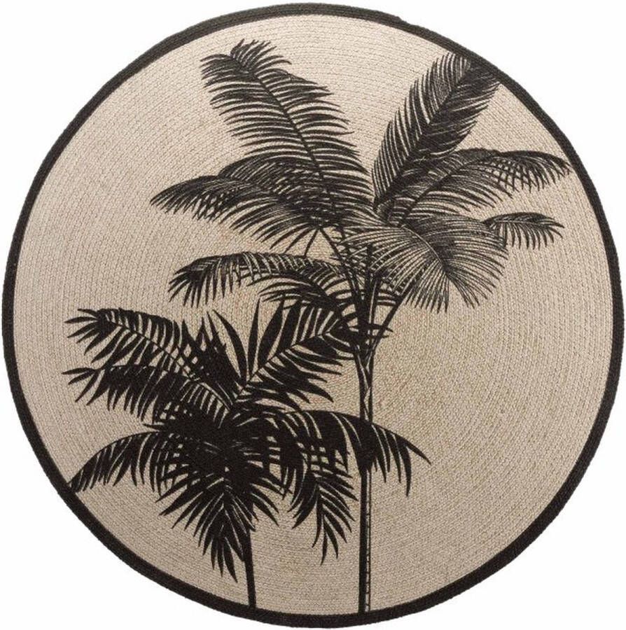 CASA DI ELTURO Katoenen Tapijt rond Palm Tree – Zwart – Bruin – Ø120 cm