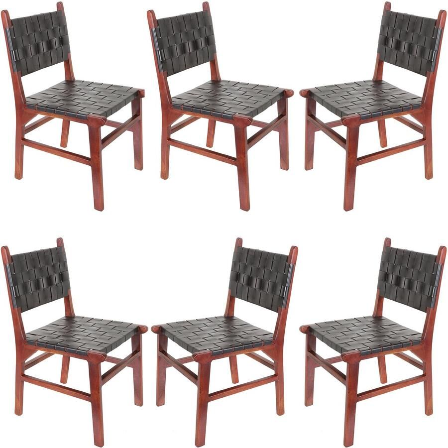 Casa Moro Eetkamerstoel leren stoel houten stoel zwart set van 2 set van 4 of set van 6 - Foto 2