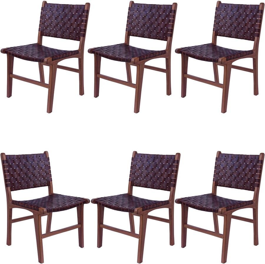 Casa Moro Eetkamerstoel van echt leer – leren stoel met houten poten voor eettafel of woonkamer