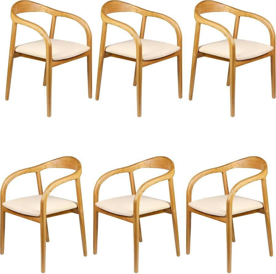 Casa Moro Gestoffeerde stoel eetstoel eetkamerstoel – eetkamer stoelen voor eettafel hout beige - Foto 3