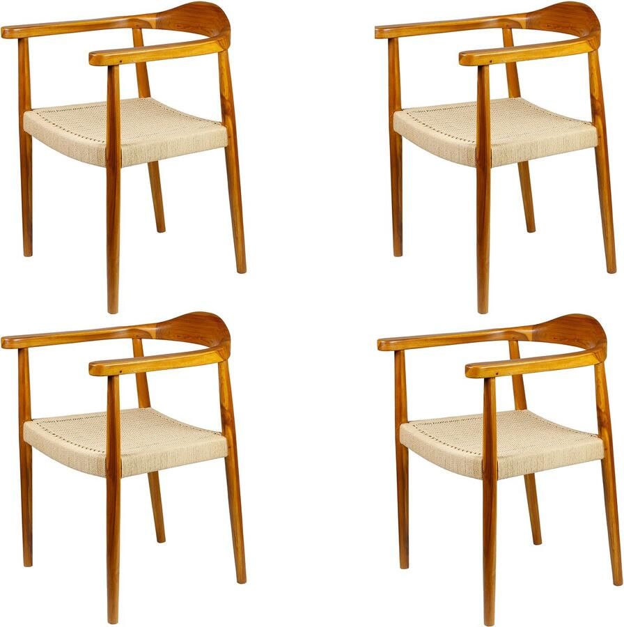 Casa Moro Houten eetkamerstoel rotan stoel set - Foto 2