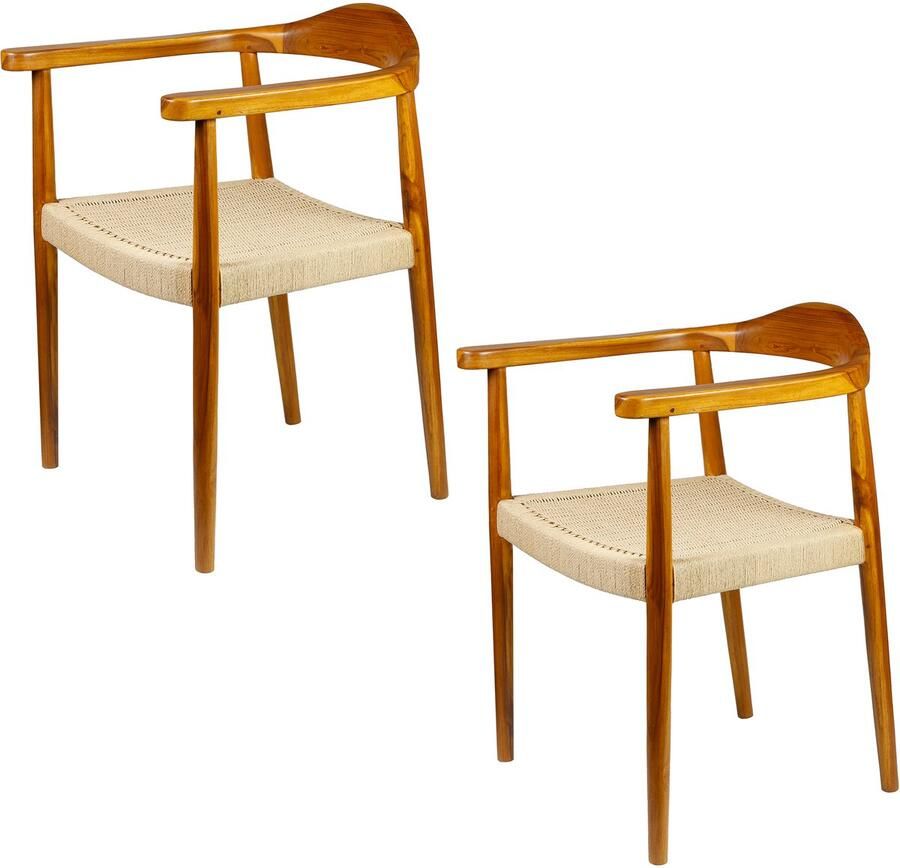 Casa Moro Houten eetkamerstoel rotan stoel set - Foto 3