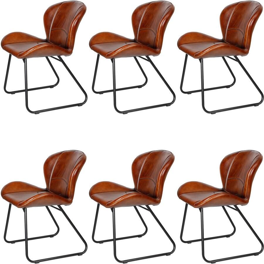 Casa Moro Leren eetkamerstoel – comfortabele gestoffeerde stoel in roodbruin leer