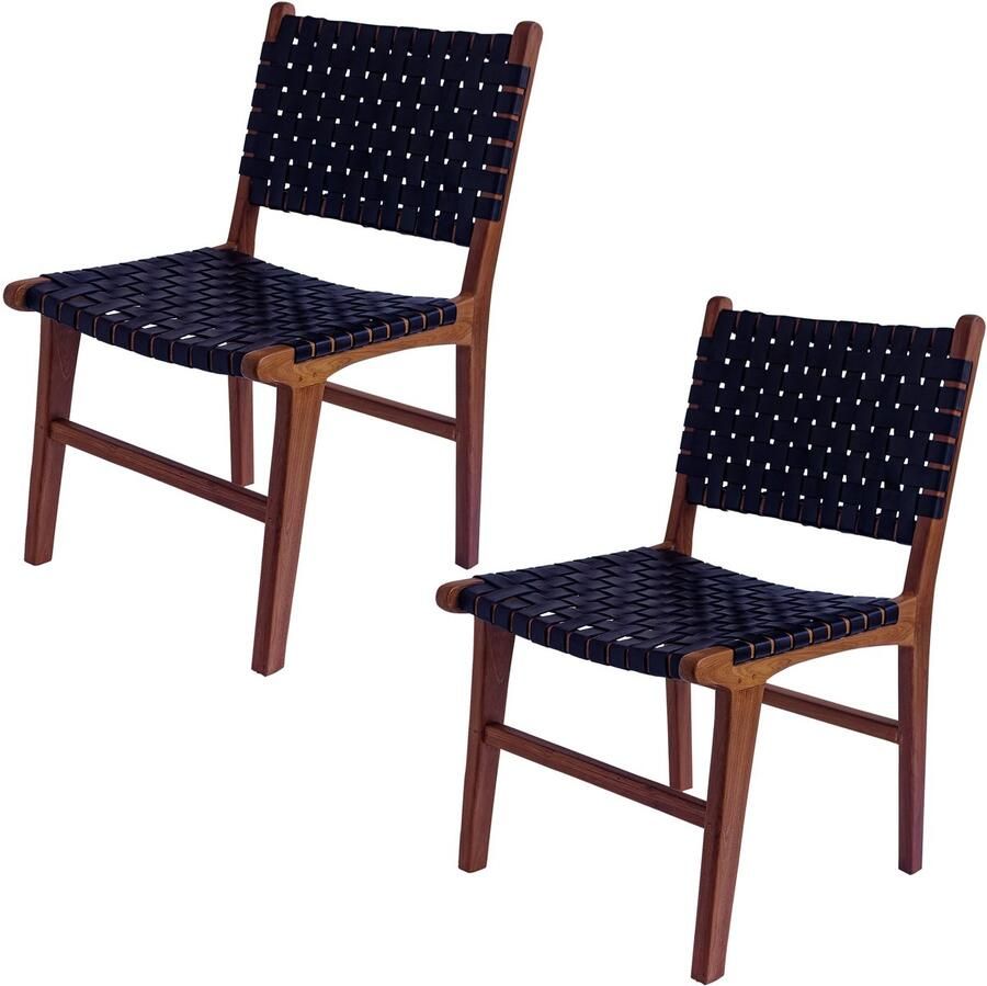 Casa Moro Leren eetkamerstoel – echt leer met houten poten set van 4