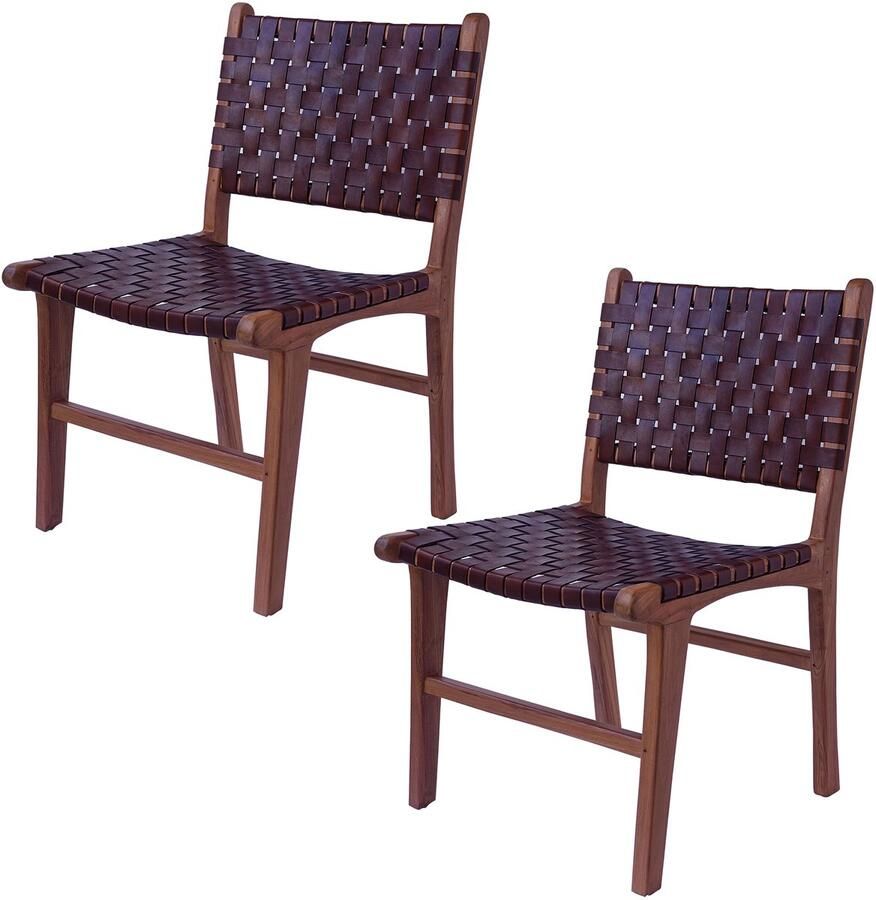 Casa Moro Eetkamerstoel van echt leer – leren stoel met houten poten voor eettafel of woonkamer - Foto 2