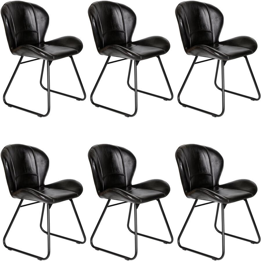 Casa Moro Leren eetkamerstoel zwart – stoel van echt leer met comfortabele bekleding