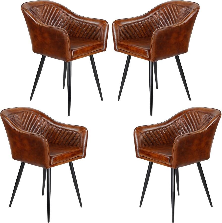 Casa Moro Leren fauteuil bruin – armstoel van echt leer Eetkamerstoel - Foto 3