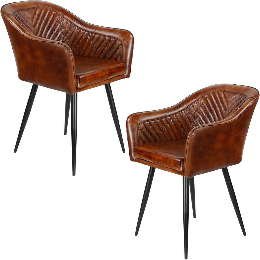 Casa Moro Leren fauteuil bruin – armstoel van echt leer Eetkamerstoel