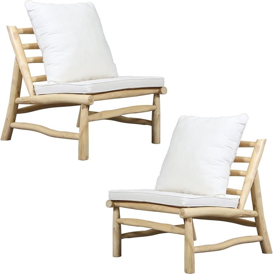 Casa Moro Set van 2 teak fauteuils – handgemaakte loungeset van massief teakhout met kussens voor tuin balkon of woonkamer