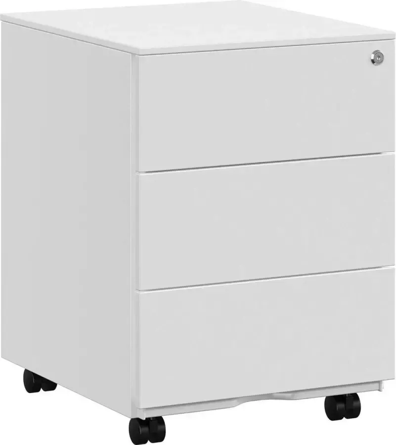 Casabella Rolcontainer verrijdbare archiefkast afsluitbaar met 3 laden opslag van dossiers kantoorbenodigdheden voorgemonteerd kantoor thuiskantoor 39 x 45 x 55 cm (L x B x H) WIT