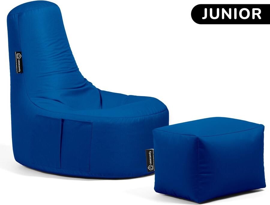 Casacomfy Gamer Junior Zitzak Stoel Binnenshuis Buitenshuis Waterbestendig Zitzak met Ontwerp+voetbankje Blauw Volwassenen & Kinderen