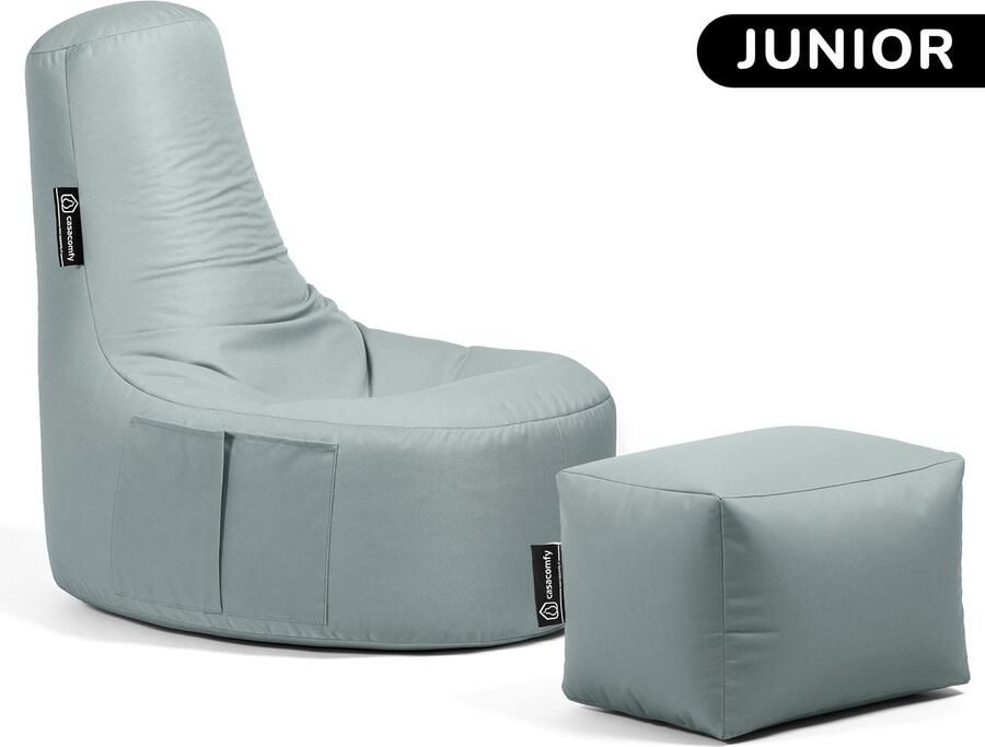 Casacomfy Gamer Junior Zitzak Stoel Binnenshuis Buitenshuis Waterbestendig Zitzak met Ontwerp+voetbankje Grijs Volwassenen & Kinderen