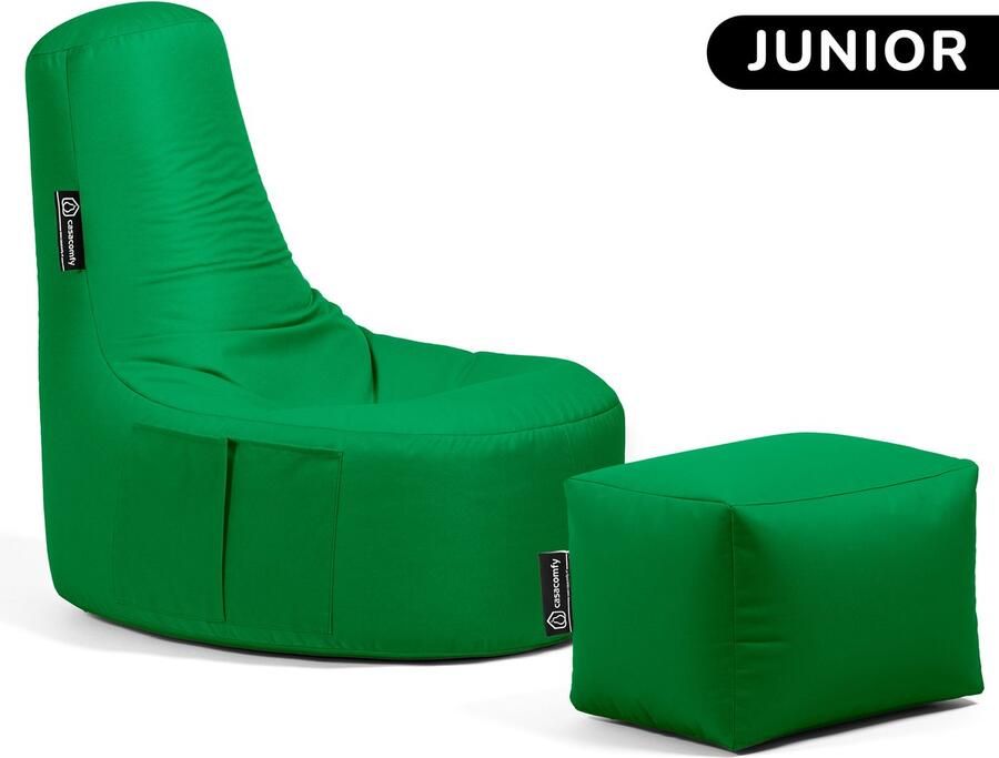 Casacomfy Gamer Junior Zitzak Stoel Binnenshuis Buitenshuis Waterbestendig Zitzak met Ontwerp+voetbankje Groen Volwassenen & Kinderen