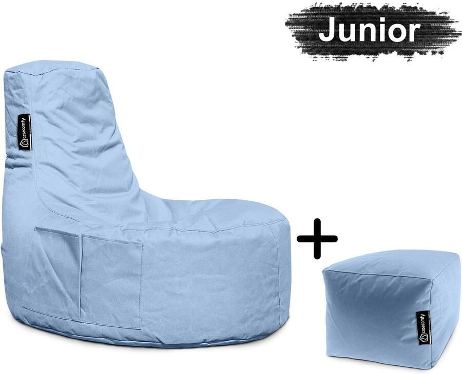 Casacomfy – Gamer Junior – Zitzak – Lichtblauw + Voetbankje – Waterbestendig - Foto 2