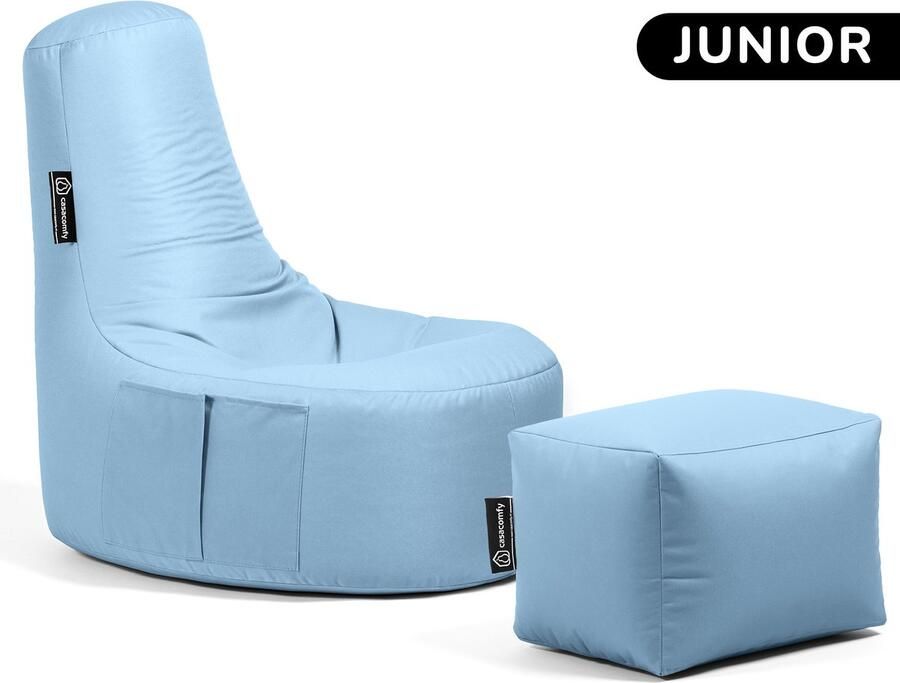 Casacomfy – Gamer Junior – Zitzak – Lichtblauw + Voetbankje – Waterbestendig