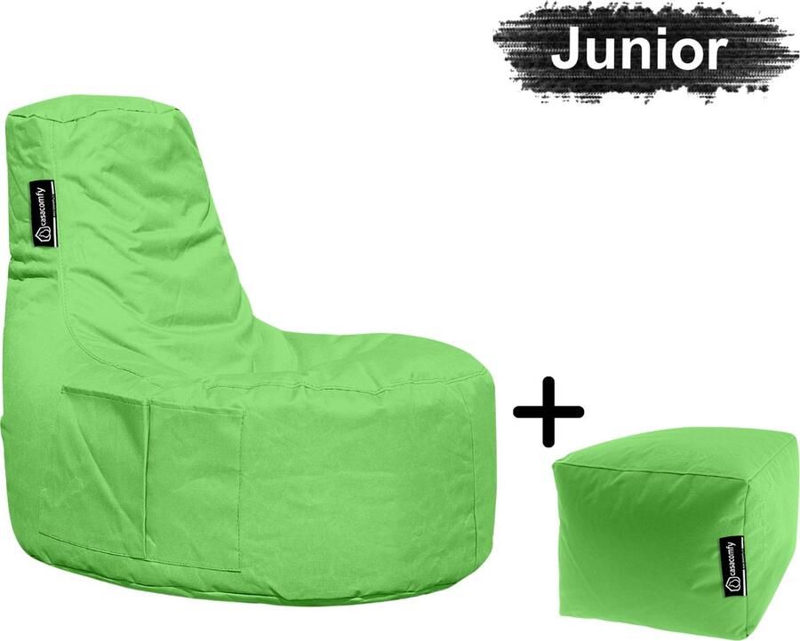 Casacomfy Gamer Junior Zitzak Stoel Binnenshuis Buitenshuis Waterbestendig Zitzak met Ontwerp+voetbankje Lime Volwassenen & Kinderen - Foto 2