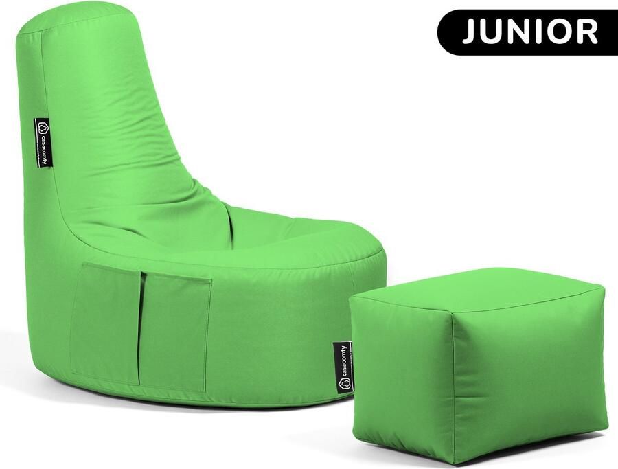 Casacomfy Gamer Junior Zitzak Stoel Binnenshuis Buitenshuis Waterbestendig Zitzak met Ontwerp+voetbankje Lime Volwassenen & Kinderen