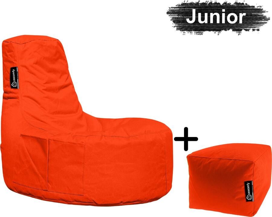 Casacomfy Gamer Junior Zitzak Stoel Binnenshuis Buitenshuis Waterbestendig Zitzak met Ontwerp+voetbankje Oranje Volwassenen & Kinderen - Foto 2