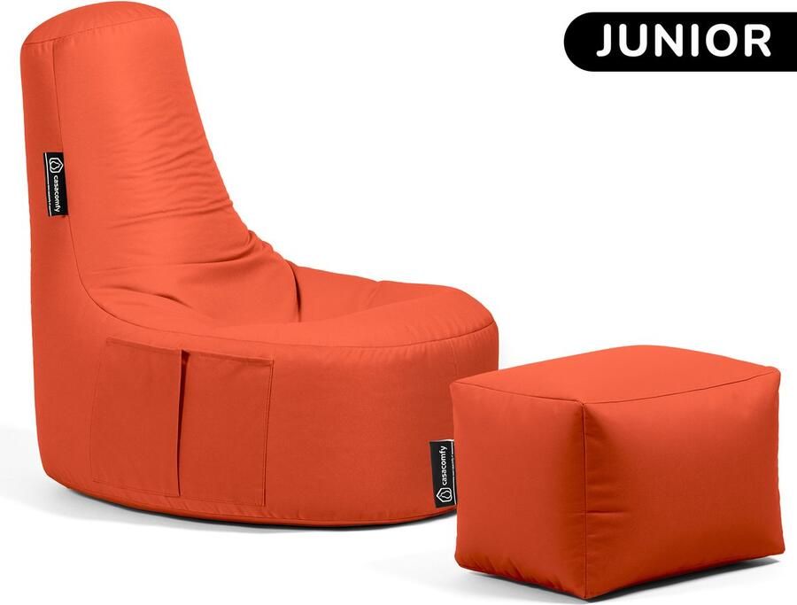Casacomfy Gamer Junior Zitzak Stoel Binnenshuis Buitenshuis Waterbestendig Zitzak met Ontwerp+voetbankje Oranje Volwassenen & Kinderen