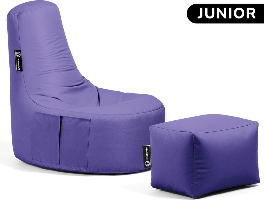 Casacomfy Gamer Junior Zitzak Stoel Binnenshuis Buitenshuis Waterbestendig Zitzak met Ontwerp+voetbankje Paars Volwassenen & Kinderen