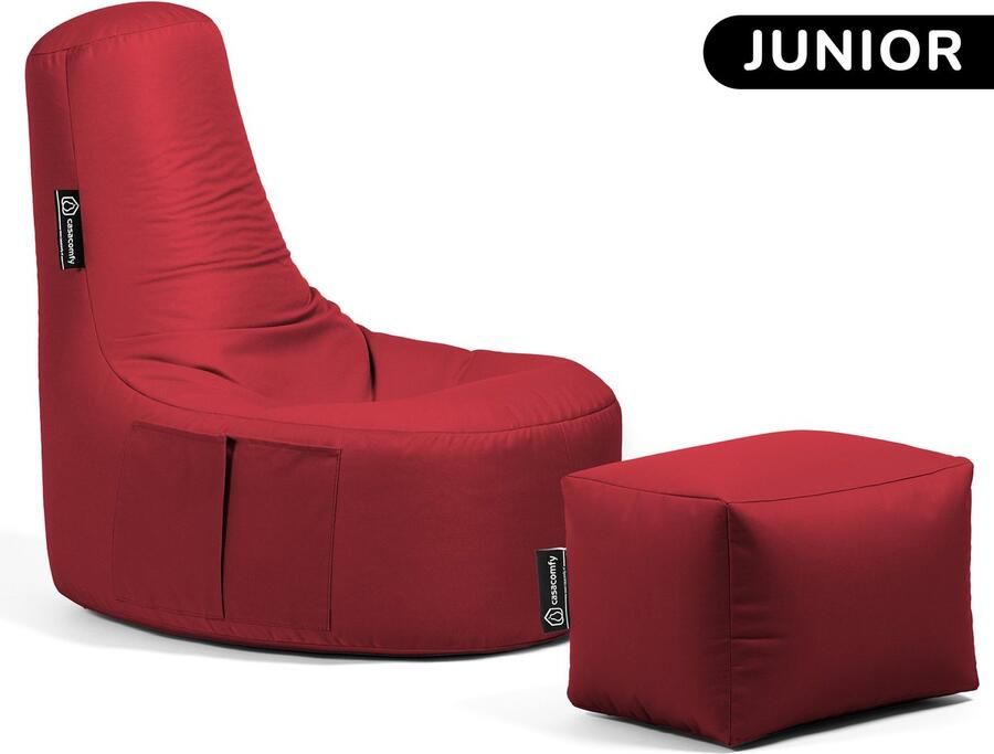 Casacomfy Gamer Junior Zitzak Stoel Binnenshuis Buitenshuis Waterbestendig Zitzak met Ontwerp+voetbankje Rood Volwassenen & Kinderen
