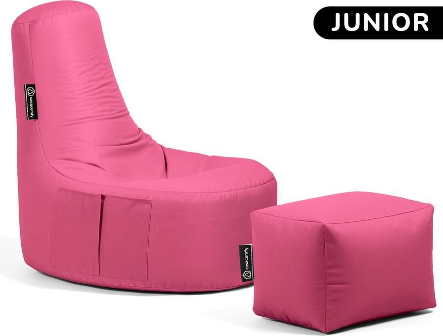 Casacomfy Gamer Junior Zitzak Stoel Binnenshuis Buitenshuis Waterbestendig Zitzak met Ontwerp+voetbankje Roze Volwassenen & Kinderen