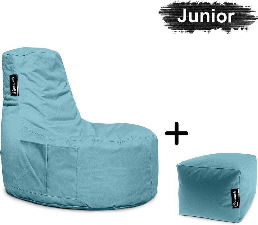 Casacomfy Gamer Junior Zitzak Stoel Binnenshuis Buitenshuis Waterbestendig Zitzak met Ontwerp+voetbankje Turquoise Volwassenen & Kinderen - Foto 2